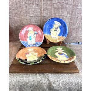 Set of 4 Vintage Cooks Club Whimsical Pig “ Chef” Appetizer/Kitchen Decor Plates